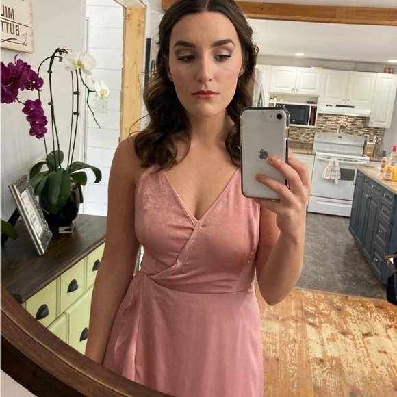 LULUS NWOT In Love Forever Rose Pink Satin Lace-Up High-Low Maxi Dress - Picture 4 of 5